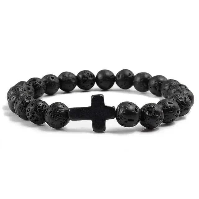 Lava Stone Cross Bracelet